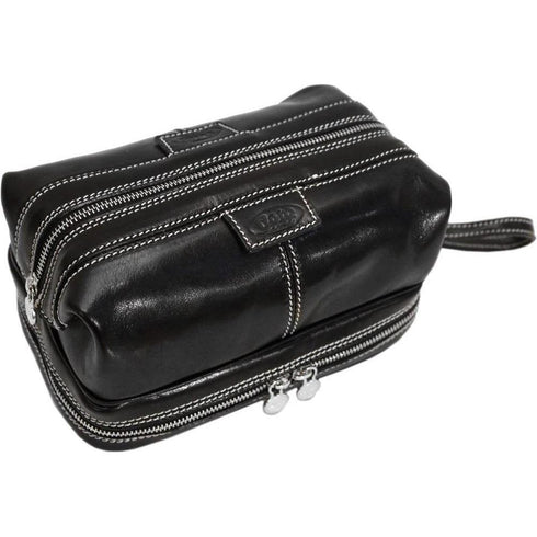 Floto leather drop bottom dopp travel kit bag black